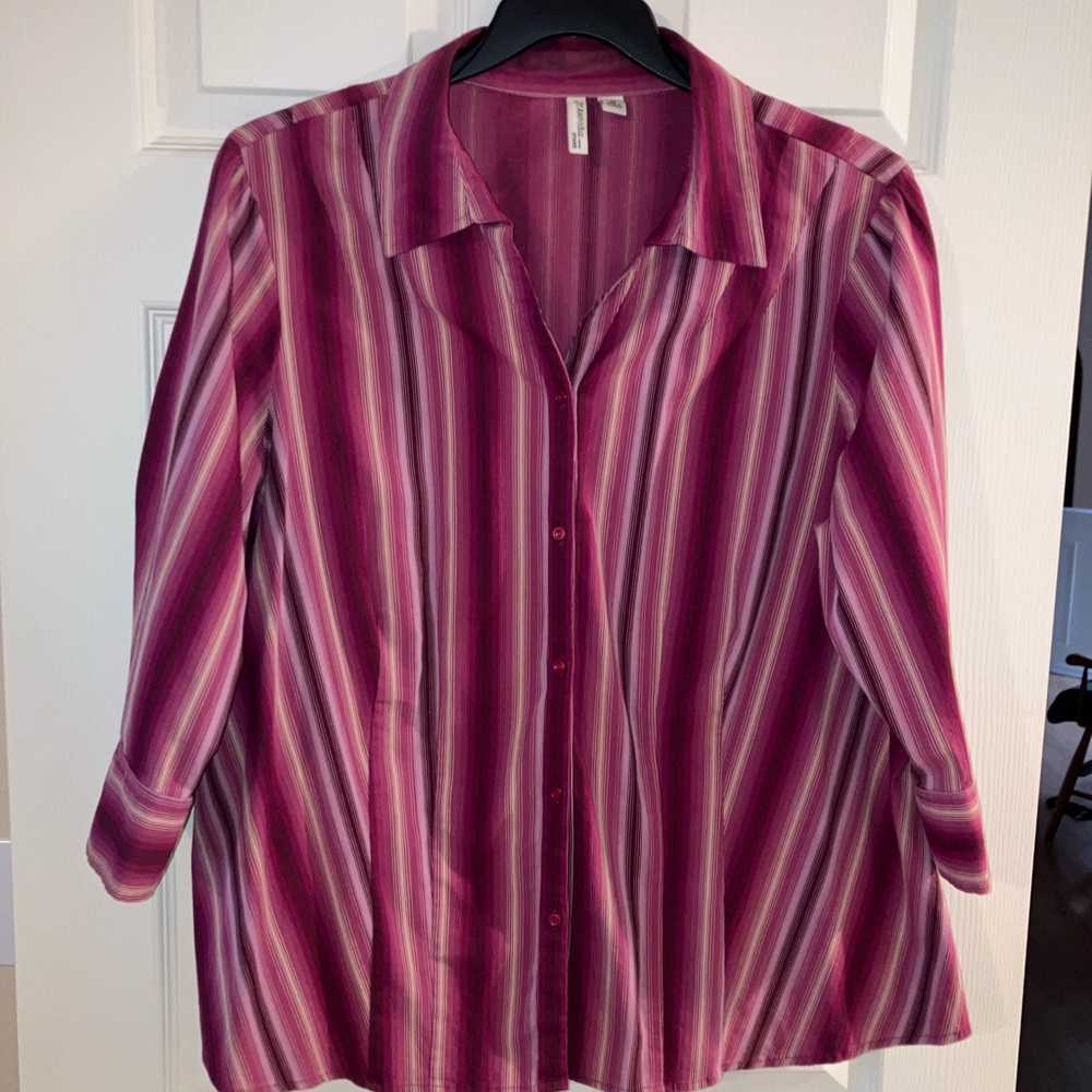 Striped Pink Button-Up Women's Top